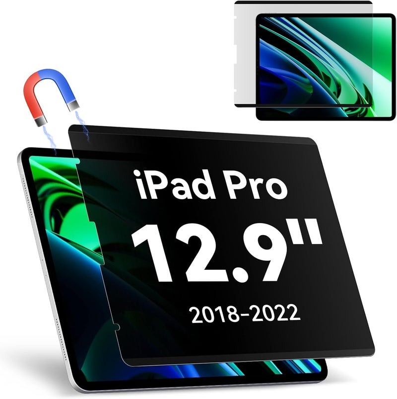 Protescreen Magnetic Privacy Screen Protector Compatible with iPad Pro 12.9 Inch 2018 2020 2021 2022, Removable Anti Glare Blue Light Bubble-Free Black Security Protector Private Filter - Image 1